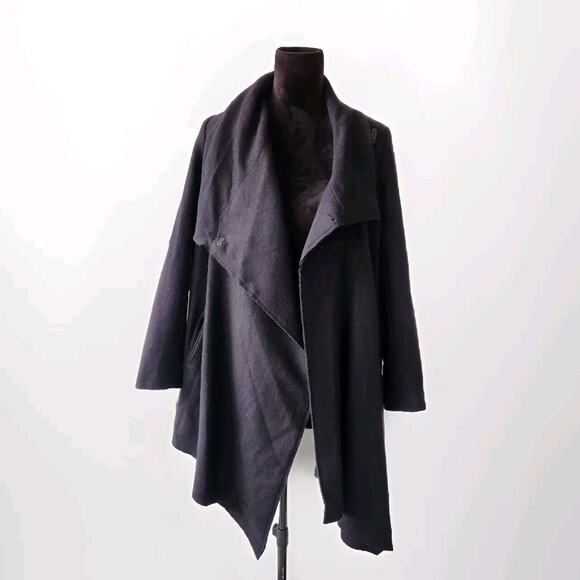 All Saints Turn Lock Monument Eve Coat Black Wool Blend Asymmetrical Hem Size 4 - Picture 6 of 9